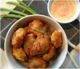 Shrimp and Bacon Fritters with Sweet Chili Aioli